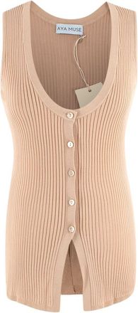 Aya Muse Beige Ribbed Tank Top Size M
