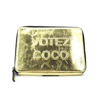 Chanel Gold Tone Votez Coco Zip Womens Clutch (Pre-Owned)