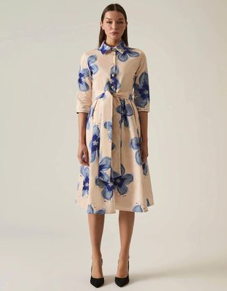 James Lakeland Womens Blue Flower Cotton Dress - Size: 10