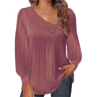 Generic Clearance Bargains Lightening Deals Winter Sweatshirt Women Womens Autumn And Winter V Neck Button Solid Color Long Sleeved Shirt Shirt Womens Funny L