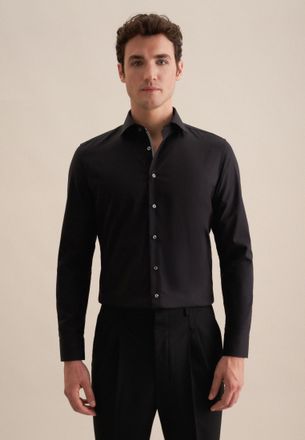 Seidensticker Businesshemd SEIDENSTICKER Slim, Herren, Gr. XS (36), normale &Auml;rmell&auml;ngen, schwarz, 100% Baumwolle, unifarben, slim fit, 2-Knopf-Manschette, Hemden Bu
