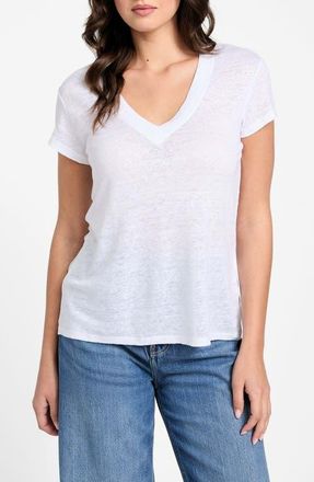 Guess Lindsey V-Neck Linen T-Shirt in Pure White at Nordstrom, Size X-Small
