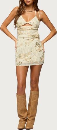 Edikted Beaded Two-Piece Minidress in Cream at Nordstrom, Size X-Small