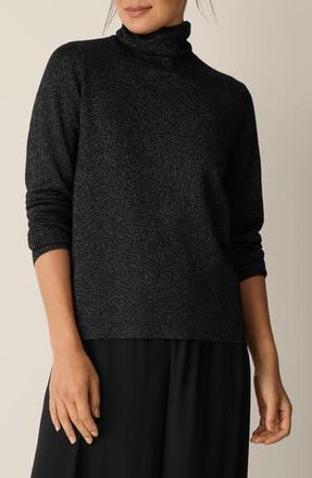 Eileen Fisher Long Sleeve Metallic Wool Blend Turtleneck Top in Black at Nordstrom Rack, Size Xx-Small