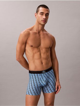 Calvin Klein Mens Graphic Monogram Microfiber Stretch Boxer Brief - Blue - XL