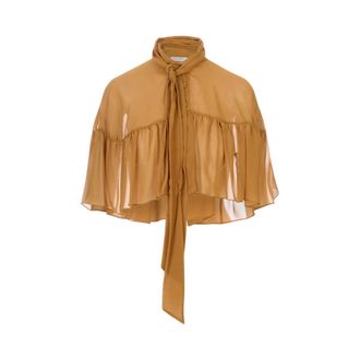 Max Mara Blouses, female, Brown, Size: M Silk Georgette Tie-Neck Blouse