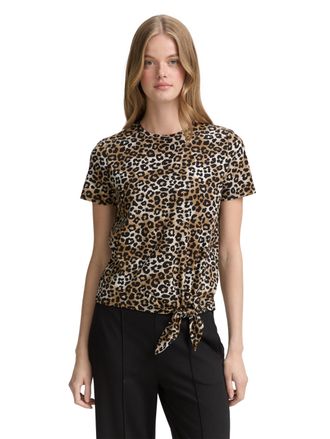 Tom Tailor Denim T-Shirt TOM TAILOR DENIM, Damen, Gr. L (40), braun (leo print), Single Jersey, Obermaterial: 100% Baumwolle, animal-print, regular fit normal, Rundhal