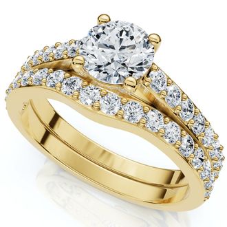 Pompeii3 1Ct Jessi Diamond Engagement Wedding Ring Set 14k Gold Lab Grown