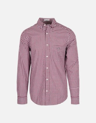 GANT Mens Gant Reg Poplin Gingham Shirt Wine Red - Blue - Size: 46