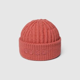 Gucci Wool Cashmere Hat With Embroidery, Pink, Wool