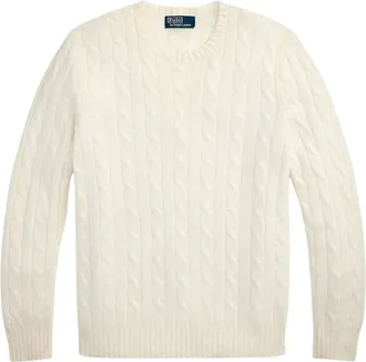Ralph Lauren Truien & Vesten, Heren, Beige, M, Kasjmier, Iconische Kabelgebreide Kasjmier Trui