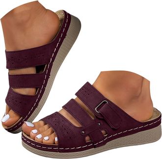 Generic Womens Leather Platform Slide Sandals Chunky Sole Strappy Flat Comfortable Open Toe Slippers with Perforation Design Light Brown Sole with Stitching f