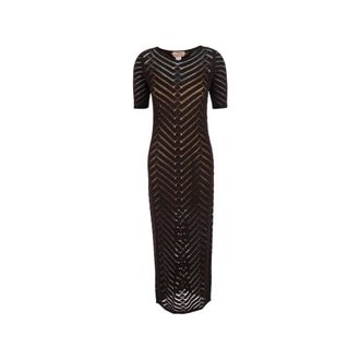 Twinset Knitted Dresses, female, Brown, Size: L Chevron Knit Dress