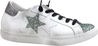 2Star Witte Lage Top Leren Sneakers - Dames - Sneakers - Wit - 35 EU - Leer - Schoenen