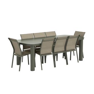 Sweeek Conjunto mesa de jard&iacute;n de aluminio con 8 sillas, verde kaki