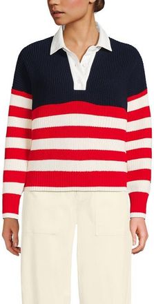 Lands End Drifter Rugby with Woven Collar Sweater in Red/ivory American Flag at Nordstrom, Size X-Large P