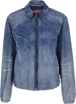 Diesel Blue Jacket With Classic Collar And Distressed Effect In Fabric Man