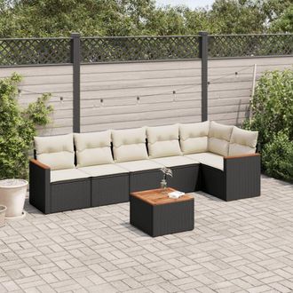 vidaXL Vidaxl - Set De Comedor De Jard&iacute;n 7 Pzas Y Cojines Rat&aacute;n Sint&eacute;tico Negro