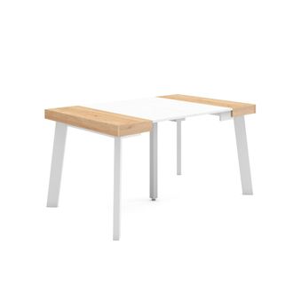 Skraut Home Mesa Consola Extensible, Mesa Comedor Plegable, 140, Para 6 Comensales, Patas De Madera, Estilo Moderno, Roble Y Blanco - Skraut Home