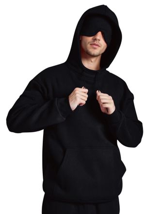 Generic Men Airplane Mode Travel Hoodie with Eye Mask Oversized Fleece Hooded Comfort Airplane Blanket Sweatshirt Outfits (UK, Alpha, XL, Regular, Regular, Bl