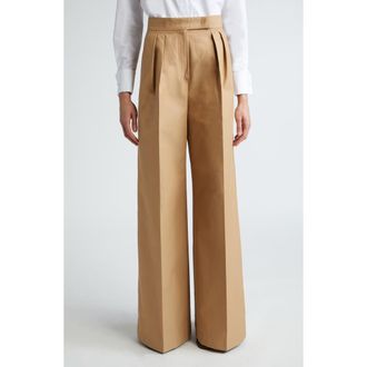 Max Mara Corte Wide Leg Cotton Trousers in Tobacco at Nordstrom, Size 12