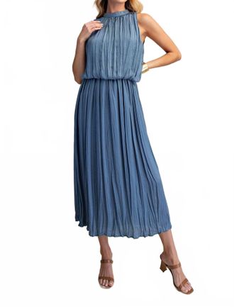 Glam Pleated Midi Dress In Slate