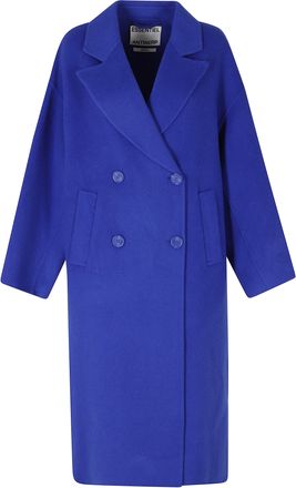 Essentiel Blue Double-Breasted Wool-Cashmere Long Coat