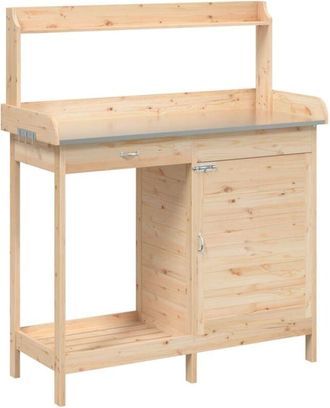 vidaXL Mesa Para Macetas Con Armario Madera De Abeto 110,5x45x124,5 Cm Vidaxl