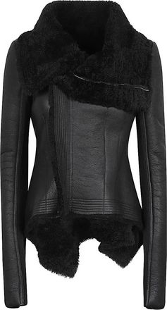 Rick Owens Zwarte lamsvacht jas met asymmetrische zoom - Dames - Leren en Su&egrave;de Jassen - Zwart - S - Jassen