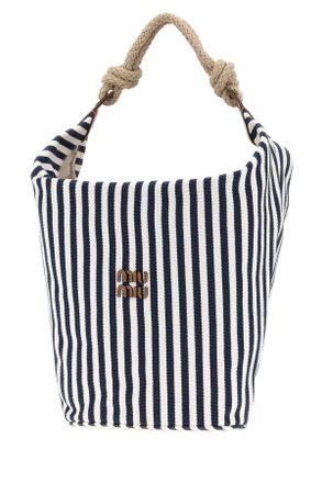 Miu Miu Womens Embroidered Canvas Bucket Bag Blucognac Borse A Secchiello