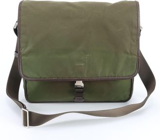 Prada Green Khaki Nylon Leather Messenger Bag Shoulder Bag (Pre-Owned)