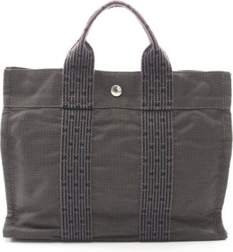 Herm&egrave;s Gray Nylon Canvas Tote Bag (Pre-Owned)