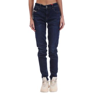 Diesel Dames 2018 Slandy Lage Leren Badge Skinny Jeans (Blauw)