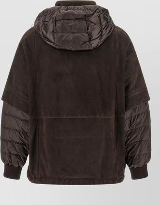 Moorer suede quilted hooded asymmetric 2-in-1 jacket