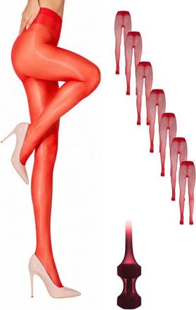 Lechery 7-Pack Glossy Semi-Opaque Statement Fashion Tights For Women in Red at Nordstrom, Size Large/x-Large
