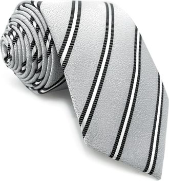 Shlax & Wing Striped Mens Neckties Grey with Silver Black Stripes for Suit Jacket Classic Size 57.5×3.15