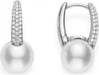 Mikimoto Akoya Pearl & Diamond White Gold Huggie Earrings 8mm