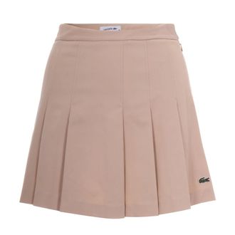 Lacoste Short Skirts, female, Beige, Size: XS Short Stretch Cotton Pleated Skirt