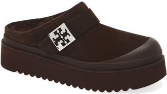Tory Burch Mellow Genuine Shearling Lined Platform Mule in Dark Cocoa /Silver at Nordstrom, Size 10.5