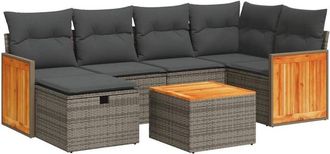 vidaXL Set De Sof&aacute;s De Jard&iacute;n 7 Pzas Con Cojines Rat&aacute;n Sint&eacute;tico Gris Vidaxl