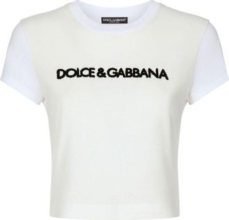 Dolce & Gabbana logo-embroidered stretch-cotton T-shirt - women - Spandex/Elastane/Cotton - 42 - White