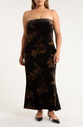 Sugarlips Ace Floral Dynamite Strapless Velvet Dress in Black-Multi at Nordstrom, Size 3X