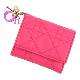 Dior Lady Dior Pink Leather Wallet (Tri-Fold) (Pre-Owned)