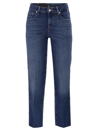 7 For All Mankind Calie Straight Ankle Stretch Denim Jeans With Metallic Fibre