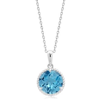 MAX + STONE 14k Yellow or White Gold Roped Halo 8mm Round Gemstone Pendant Necklace
