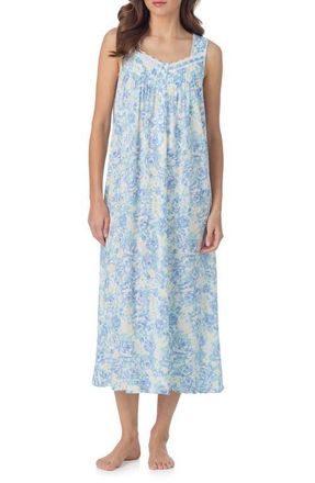 Eileen West Floral Knit Ballet Nightgown in White Aqua at Nordstrom, Size X-Large