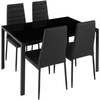 TecTake Conjunto mesa y sillas, cuero sint&eacute;tico, moderno, 120x70x75cm, negro