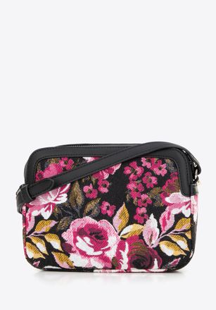 Wittchen Dames crossbody tas van jacquard en eco-leer, zwart en roze