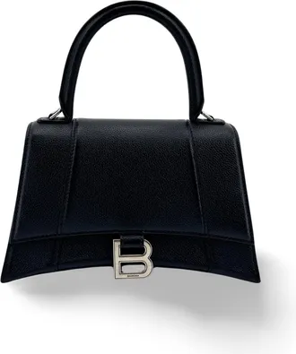 Balenciaga Hourglass Top Handle Leather Black Leather Handbag (Pre-Owned)