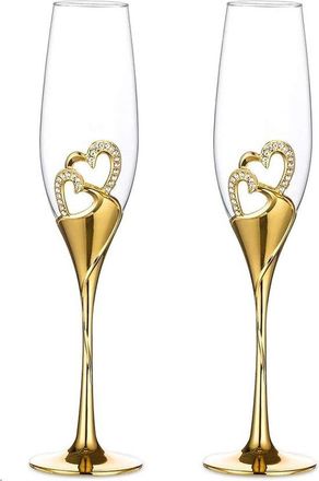 OEM Juego De 2 Copas De Champ&aacute;n Con Forma De Coraz&oacute;n: Copas Creativas Con Rejilla Dorada Para Bodas, Compromisos Y Aniversarios
